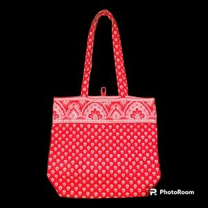 Retired! Vintage Vera Bradley Nantucket Red Cotton Button Tote Bag